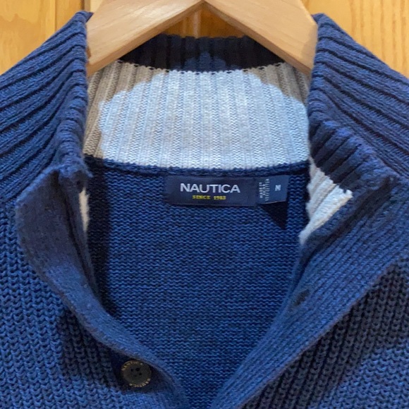 Nautica Mens Quarter Button Pullover Heavyweight Sweater Mock Neck Size Medium - Picture 5 of 7